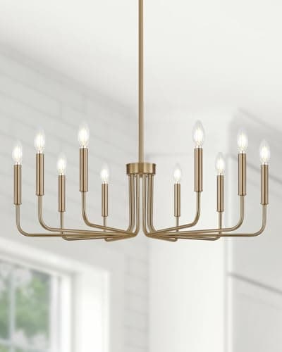 Yunnix 10 Light Champagne Bronze Chandelier, 33" Extra Large Modern Gold Chandelier - Brushed Honey Bronze Hanging Fixture for Dining Room, Kitchen Island, Living Room, Hall, Foyer - Image 1