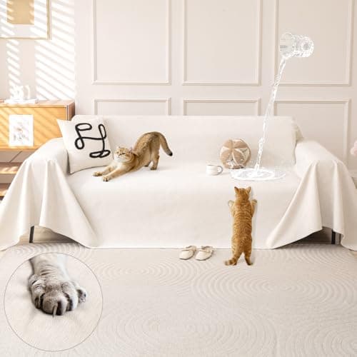 Waterproof Couch Covers for Pets, Couch Protector from Cat Claws, Washable Sofa Covers for 2-3 Cushion Couch, Sectional L Shaped Slipcover Loveseat Furniture Protector for Dogs, 71"x118", White - Image 1