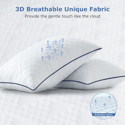 Slybear Cooling Bed Pillows King Size Set of 2 for Sleeping, Adjustable Shredded Memory Foam Pillows for Side Back Stomach Sleepers -Luxury Gel Pillows Hotel with Washable Removable Cover - Thumbnail 6