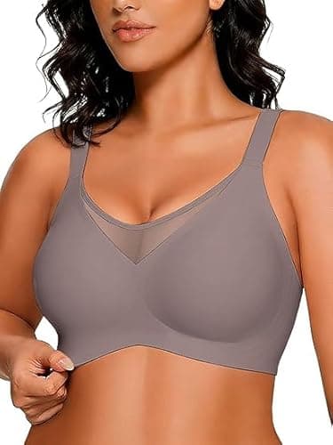 COCOMARTS Jelly Bras for Women No Underwire Push Up V Mesh Seamless Comfort Tshirt Bra Supportive Lift Bralette Everyday Bra Coffee X-Large - Image 1