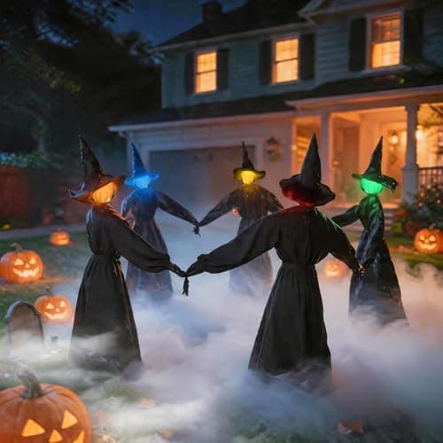 Halloween Decorations Outdoor, 5 Pack 4.3 FT Light Up Holding Hands Witches - Thumbnail 6