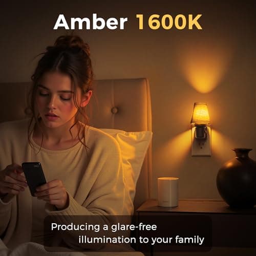 L LOHAS LED Night Lights Plug into Wall, 2 Pack Linen Fabric Round Platform Decor Night Light, Dusk to Dawn Sensor Vintage Nightlight, Amber Warm 0-100LM Dimmable, for Bedroom Living Room Hallway - Thumbnail 3