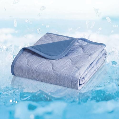 Cozy Bliss Deluxe Leakproof Cooling Blanket for Small Dogs Q-Max 0.5, Soft & Durable Washable Pet Cooling Mat for Hot Weather, Livingroom, Pet Throw & Couch Protector for Cats, Haze Blue, 25"x35" - Image 1