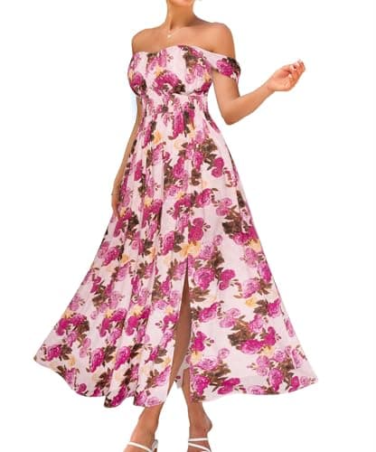 2026 Women's Summer Sleeveless Off Shoulder Floral Flowy A Line Maxi Dresses Apricot Purple XL - Image 1
