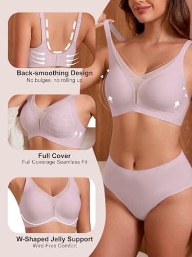 COCOMARTS Jelly Bras for Women No Underwire Push Up Mesh Bra Pink M - Thumbnail 2