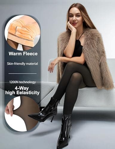 KBVOT Fleece Lined Tights Women Sheer Warm Pantyhose Leggings Fake Translucent Thermal Winter Thick Tights for Dresses - Thumbnail 2