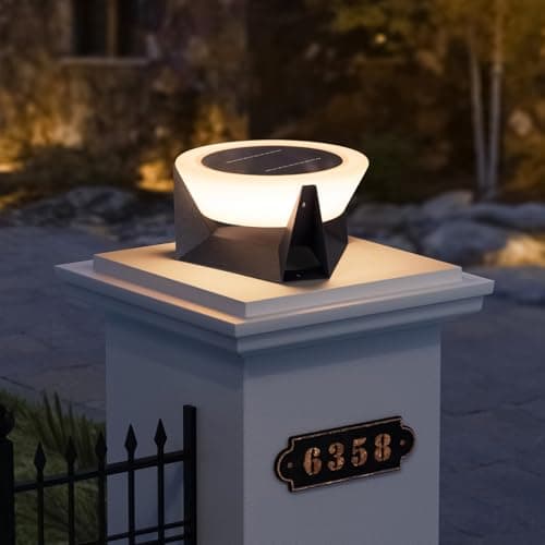 MVBT Solar Post Lights, 3000K 11" Outdoor Column Lights, Modern Pillar Light Waterproof, Dusk to Dawn Patio LED Lamp, Round Column Lantern for Outside Fence Deck Garden Posts Pathway Driveway Lighting - Image 1