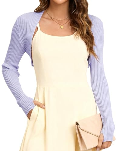 VIAURBE Women's Long Sleeve Bolero Shrug Sweaters Lightweight Cable Knit Cropped Cardigan Fashion 2025 Outfits Lilac M - Image 1