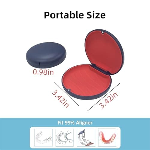 Maoerdental 2PCS Retainer Case Compatible with Invisalign,Cute Slim Aligner Case,Customized Magnetic Closure Orthodontic Retainer Cases (2 Pack Dark Blue + Red Silicone) - Thumbnail 2