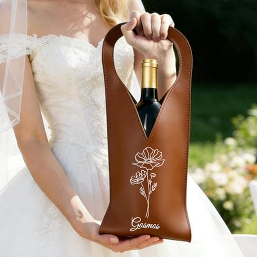 NYLGOXITK Personalized Leather Wine Tote Bag – Custom Name & Birth Flower Wine Bottle Holder, Elegant Reusable Wine Carrier for Birthday, Anniversary, Wedding & Holiday Gifts - Thumbnail 3