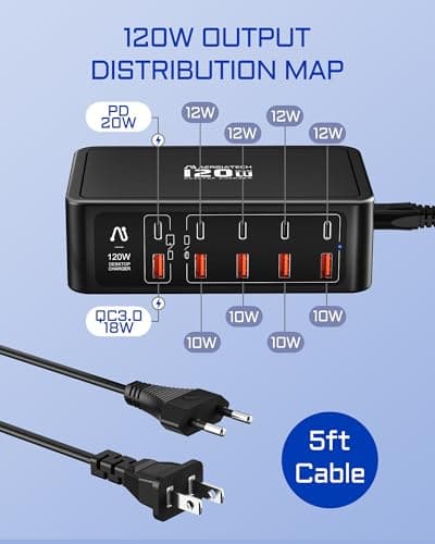 Portable USB C Charging Station,10 Port GaN Charger Hub with 120W Output - Thumbnail 2