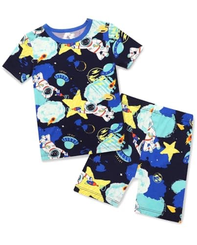 babee Reshinee Bamboo Viscose Toddler Astronaut Pajamas Boys Girls Kids Baby Cool Short Summer Pjs Set 2-3T Two Piece - Image 1