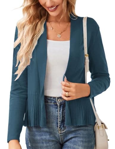 Casual Lightweight Long Sleeve Cardigan Loose Soft Drape Open Front Crochet Sweater Sun Protection Coverups Gray Blue XL - Image 1