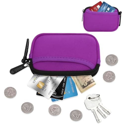 E-Tree Mini Neoprene Pouch Case for Phone Charger Airpods Cables Earphones MagSafe Power Adapter Keys Keychain Small Accessories Storage Organizer Tech Bag, Coin Purse Wallet, Zipper Pocket (Purple) - Thumbnail 2