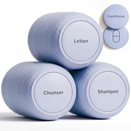 Trimcoo New Travel Toiletry Containers [Ultra Leakproof] TSA-Approved, PLA Hard Shell Jars with 5 Magnetic Labels, Wide Mouth Bottles for Lotion, Cleanser, Shampoo, Conditioner, Blue, 3 Pack, 2OZ - Image 1