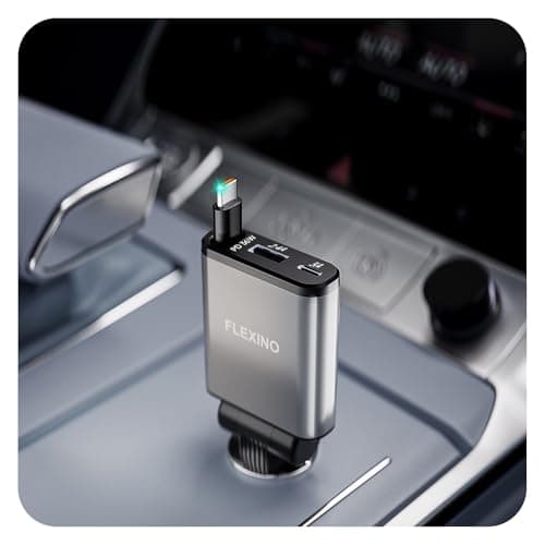 Flexino【Ultra-Slim】 Retractable Car Charger for iPhone 16, 63W Fast Charging Car Charger USB C, Car Chargers with Retractable Cord 2.6ft, Car Adapter for iPhone 16/15 Series, Galaxy, Pixel, Grey - Image 1