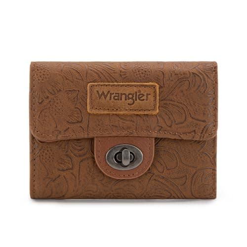 Montana West X Wrangler Small Brown Wallets for Women Ladies Female Trifold Compact Money Organizers Mini Wallet with Zipper Coin Pocket - Image 1