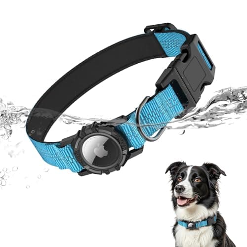 IP68 Waterproof AirTag Dog Collar – Heavy Duty Reflective Padded Design with Integrated AirTag Holder for Small, Medium & Large Dogs – Comfortable & Durable, Size M (12.6"-17.1"), Blue - Image 1