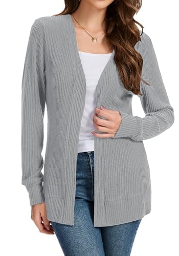 Bosmeer Cardigans for Women Trendy Long Sleeve Lightweight Sweaters Ladies Tops and Blouses Early Fall Fashion 2025 Grey X-Large - Thumbnail 2