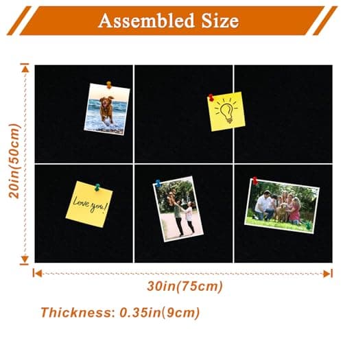 HULAVO Square Felt Cork Bulletin Board Tiles, Self Adhesive DIY Felt Pin Board for Wall 30" x 20" with 35 Pushpins for Office School Home Wall Decor Stickers Memos Photos Display (Black) - Thumbnail 5