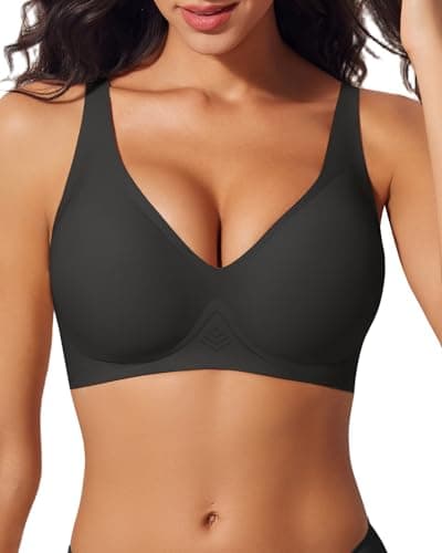 LIIJOO Push Up Bras for Women Wireless Deep V Sports Bra Seamless Comfort Bralette No Underwire Supportive Sexy Lift Everyday Workout Bra（Black,M Size） - Image 1