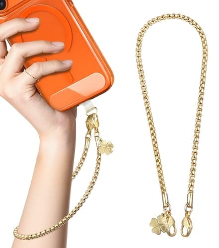 ROCONTRIP Metal Phone Lanyard with Gold Chain Detachable Phone Chain Wristlet with 2 Tether Tabs Universal iPhone Wrist Strap Premium Metal Buckles,Non-Rust,Unbreak iPhone Wristlet For Travel Shopping - Image 1