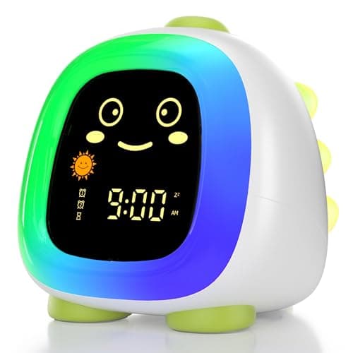 ANALOI Alarm Clock for Kids, Kids Alarm Clock Ok to Wake Cute Night Light for Bedroom, Toddlers Sleep Training Clock Stay in Bed, Dinosaur Birthday Gift for Kids Boys Girls