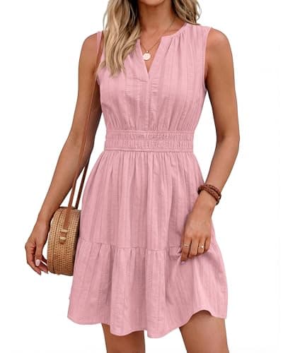 BTFBM Women’s Summer Dresses 2026 Sleeveless V Neck Casual Mini Dress Swing Boho A Line Beach Vacation Sundress Pockets(Pink, XX-Large) - Thumbnail 2