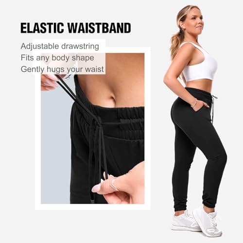 SINOPHANT Joggers for Women with Pockets Drawstring Sweatpants for Lounge Gym Yoga Black L - Thumbnail 3