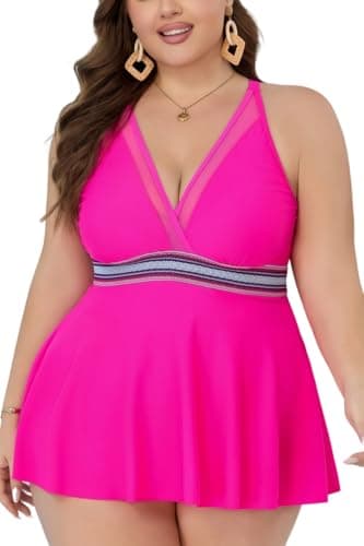 COCOPEAR Tankinis Mesh Plus Size Swimsuit for Women Color Block Tankini Tops Bathing Suits Adjustable Straps - Image 1