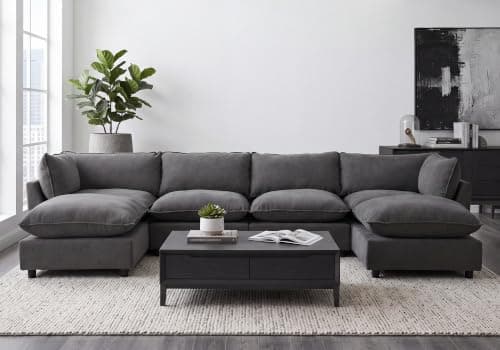 Iroomy Modular Sectional Sofa, U Shaped Chenille Cloud Couch Deep Comfy Seat, 6-Seater Sofas Couches for Living Room, Dark Grey, High Feet