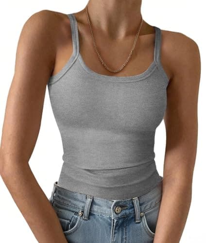 GKBK Tank Tops for Women 2026 Summer Camisole Top Ribbed Sleeveless Scoop Neck Slim Fitted Crop Tank Shirts Grey XS - Image 1