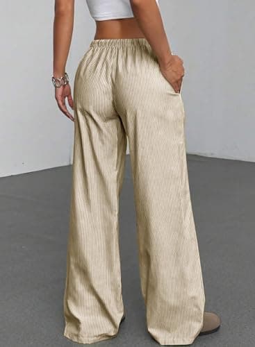 AlvaQ Plus Size Boxer Pants for Women 2025 Fall Fashion Outfits Loose Elastic Waist Sweatpants Baggy Slacks with Pockets Beige 4X - Thumbnail 3