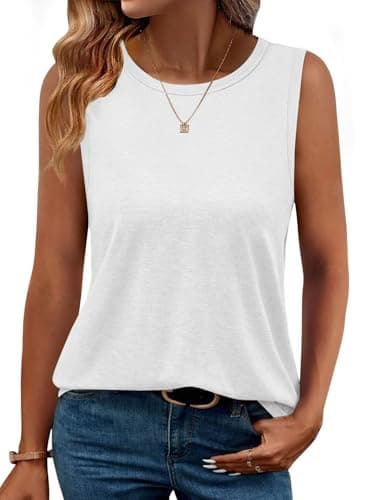 GKBK Womens Tank Tops Loose Fit High Neck Casual Flowy Summer Tees Crew Neck Trendy Sleeveless Tops 2025 Beach Vacation OutfitWhite, S - Image 1