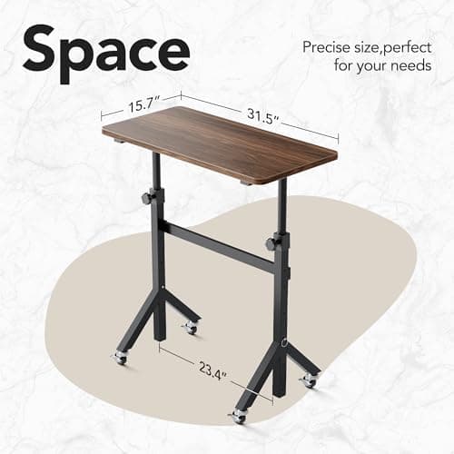 HUANUO 32'' Small Standing Desk Adjustable Heigh, Mobile Stand Up Desk with Wheels, Portable Rolling Desks for Walking Pad and Treadmill, Computer Laptop Desks for Home Office Space - Thumbnail 3