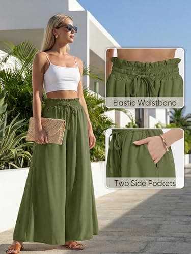 HONGTEYA Women's Summer Wide Leg Palazzo Pants (US, Alpha, Medium, Regular, Regular, Army Green) - Thumbnail 4