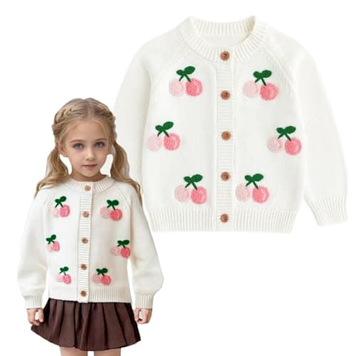 Simplee kids Baby Girl Knit Cardigan Sweater Cherry Cardigan Autumn Coat Sizes 4-5 Years - Image 1