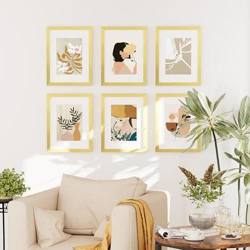 decorUhome 8.5 by 11 Picture Frame Set of 10, Display Photos 6x8 with Mat or 8.5x11 Unmatted for Picture Frames Collage Wall Decor, Gold - Thumbnail 2