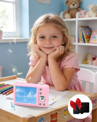 W & O Digital Camera,Kids Camera,Point and Shoot Digital Cameras for Kids,with 2.8" LCD Screen,64MP,16X Zoom,Built-in Game & SD Card for Boys & Girls(Sakura Pink) - Thumbnail 6