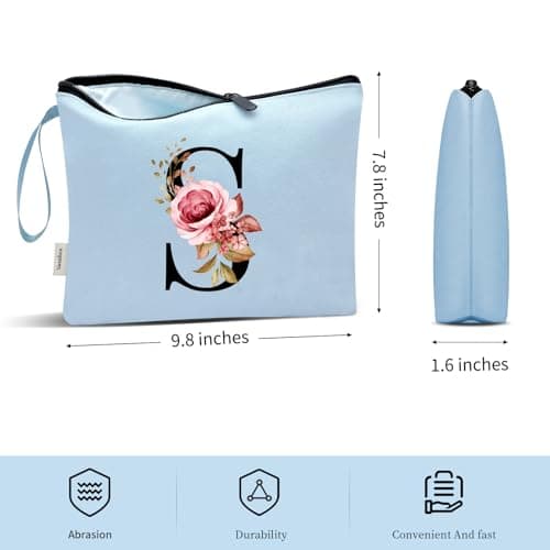 Vavabox A-Z Personalized Makeup Bag, Birthday Gifts for Women Mom, Gifts for Best Friend, Bride Bridesmaid Cosmetic bag (S, Blue) - Thumbnail 2