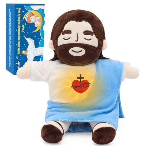 Yelakey Jesus Plush That Breathes, Jesus Stuffed Doll with Glow&Songs, Easter Toy Savior Doll for Church Sunday School Religious Easter Gift for Kids (Blue) - Image 1