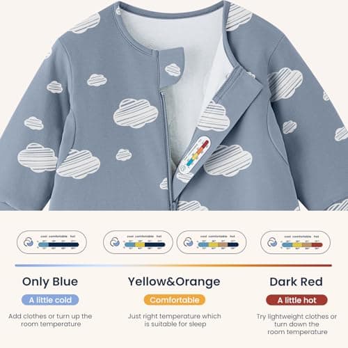 kaiya baby Unisex Toddler Sleep Sack with Feet, 2.5 Tog Baby Winter Sleep Sack Long Sleeve 6-18Months, Gifts for Boys & Girls, Blue Sky - Thumbnail 6