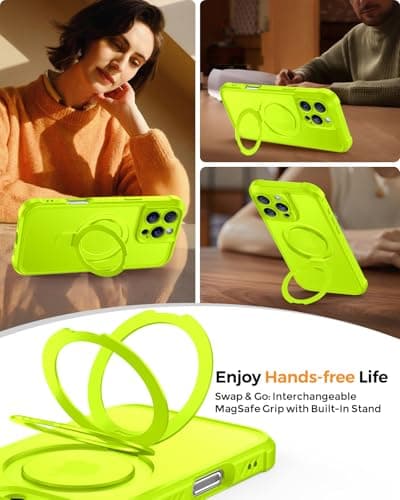 MOCCA Design for iPhone 16 Pro Max Case with Magnetic Invisible Stand [Full Camera Protection] [Compatible with Magsafe] Military Drop Shockproof Translucent Matte Case Cover 6.9",Fluorescent Green - Thumbnail 4