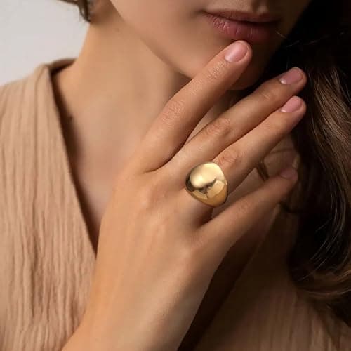 Sistble Chunky Gold Rings Gifts for Women 14K Gold Plated Statement Rings Stackable Dome Thumb Pinky Gold Rings Size 7 Jewelry Birthday Anniversary Christmas Stocking Stuffers for Women teens - Thumbnail 3
