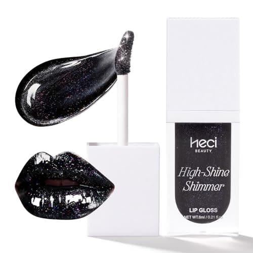 HECI BEAUTY Glitter Lip Gloss, Hydrating High Shine Lipgloss for Women, Non-Sticky Plumping Lip Oil with Vitamin E, Long Lasting Shimmer Finish for Daily Makeup, Midnight Black, 0.21 fl oz - Image 1