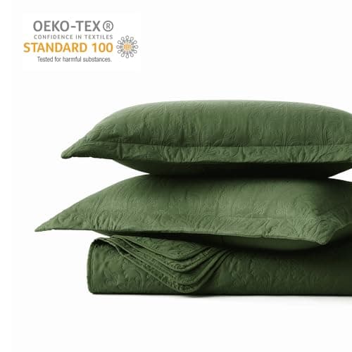 Hansleep Olive Green Quilt Twin Size - Baroque Ultrasonic All Season Bedspread Twin, Soft Lightweight Coverlet Bedding Set, 2 Pieces (1 Quilt, 1 Pillow Sham) - Thumbnail 5