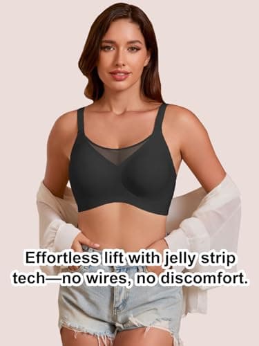 COCOMARTS Jelly Bras for Women No Underwire Push Up V Mesh Seamless Comfort Tshirt Bra Supportive Lift Bralette Everyday Bra Black Medium - Thumbnail 6