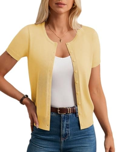 GRACE KARIN Butter Yellow Sweaters for Women, Summer Short Sleeve Sweater, Casual Outfits for Women Butter Yellow S - Image 1