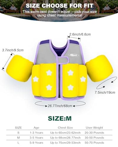 AEOCOO Toddler Swim Vest 20-30-50-70 Pounds, Kids Pool Floaties for 1-2-3-5-7-9 Years Old, Comfortable Wear Bright Float Jacket with Water Ring, Unpadded Side for Arm Comfort, Boys, Girls, Purple - Thumbnail 4