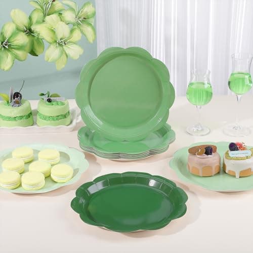 NatNarr 48 Pcs Sage Green Scalloped Paper Plates, 9" Disposable Dessert Dinner Plates Sage Green Cute Party Supplies for St. Patrick's Day Bridal Baby Shower Wedding Tea Party - Thumbnail 4
